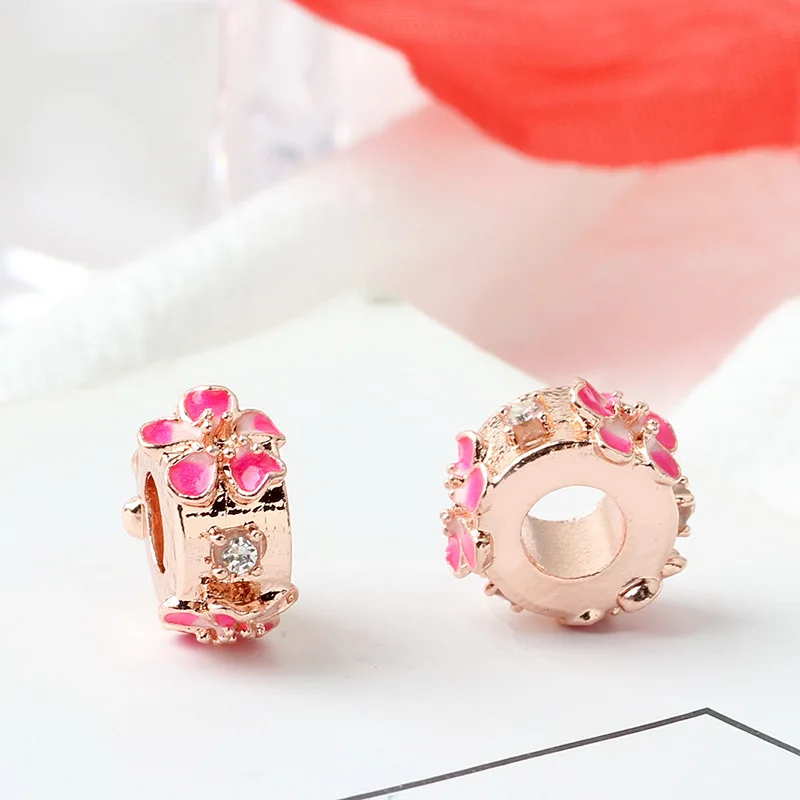 Новинка оригинал бесплатная доставка Посеребренная бусина розовая роза цветок