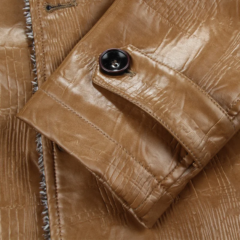 

Vintage PU Leather Jackets Men's Winter Warm Thicken Faux Fur Fleece Liner Men Jacket Windproof Stand Collar Slim Fit Male Coat