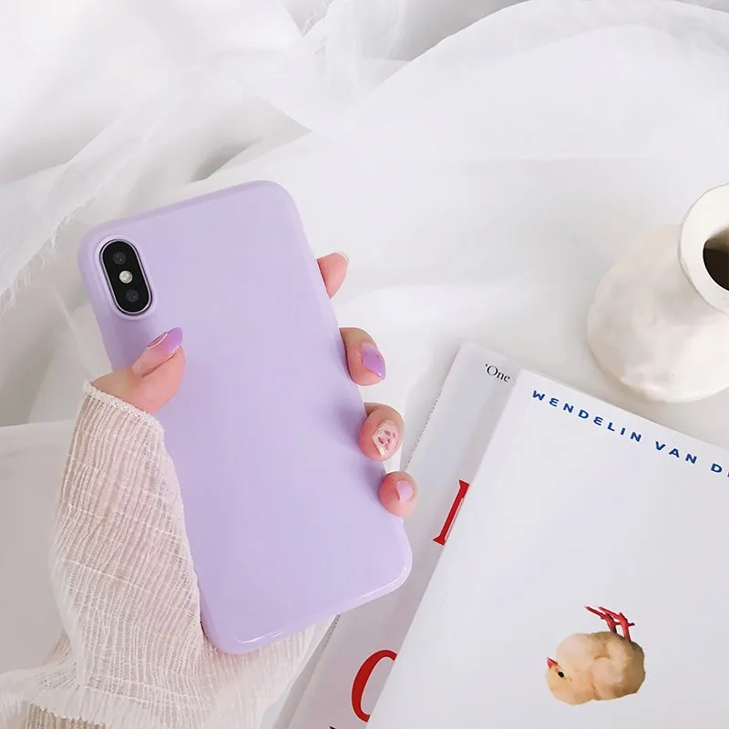 Ультра тонкий цветной ТПУ силиконовый глянцевый чехол для iPhone 7 8 6 6s Plus X 5 5S SE мягкая задняя крышка для iPhone X XS MAX XR 11 pro Чехол