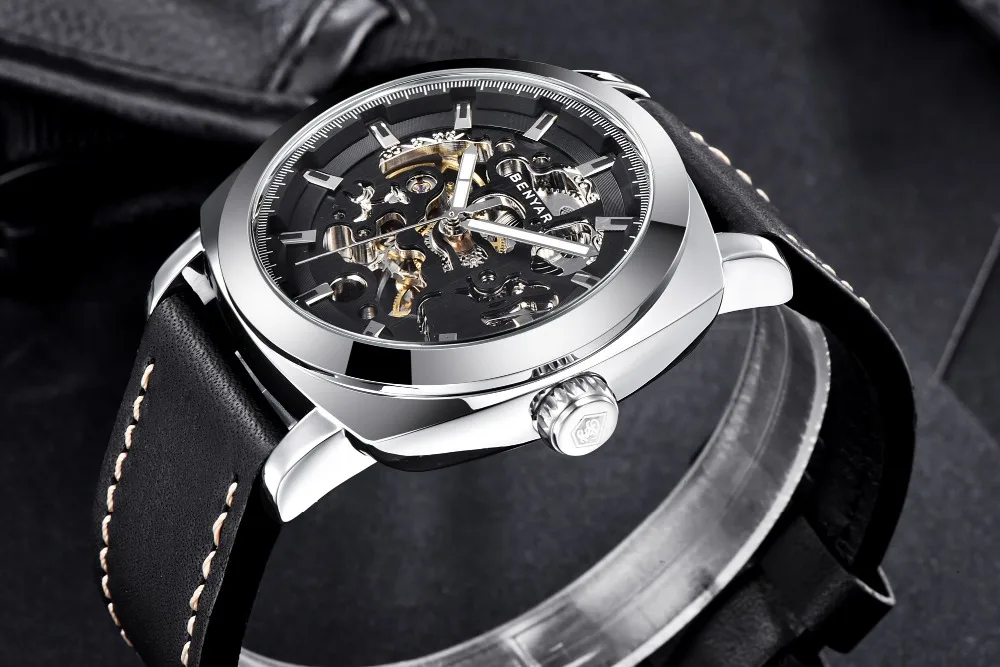 BENYAR Новые автоматические часы со скелетом мужские водонепроницаемые s Tourbillon механические часы Топ бренд Роскошные наручные часы Relogio