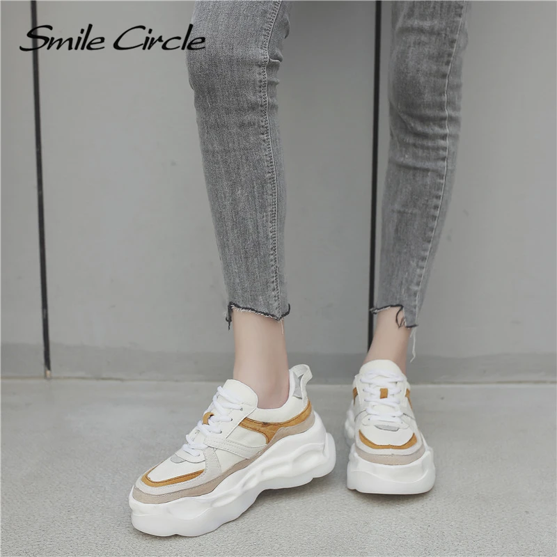 Smile Circle/2019 обувь на массивной танкетке женские кроссовки плоской подошве Модные
