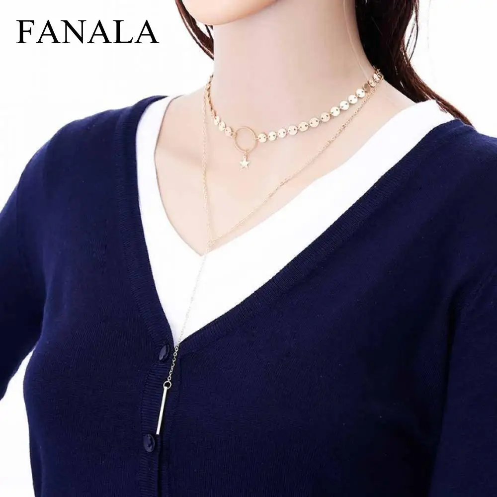 KISS Double Choker Star Sale Silver Sequins Jewelry Layer WIFE For Necklace Hot Women Accessories 2017 Gold Chokers Long Tassel | Украшения