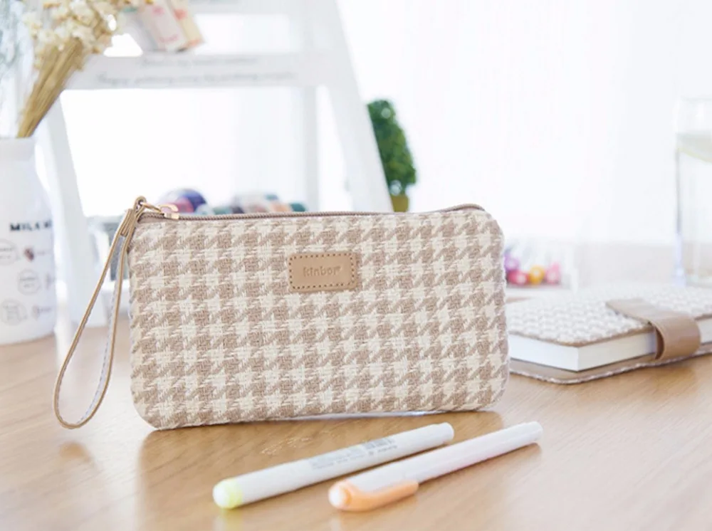 

naval style fashion pencil grid stripe pen case multifunction large capacity stationery pouch cosmetic makeup bag pattern
