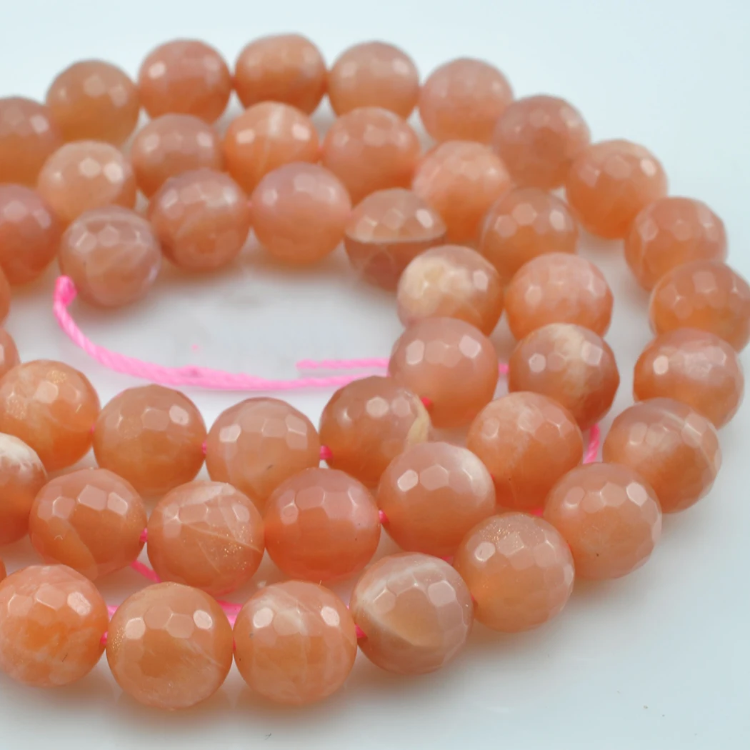 

ICNWAY Natural Sunstone Gemstone Round Dull Polish Faceted Loose Beads DIY Bracelet Necklace Making Jewelry 15inch