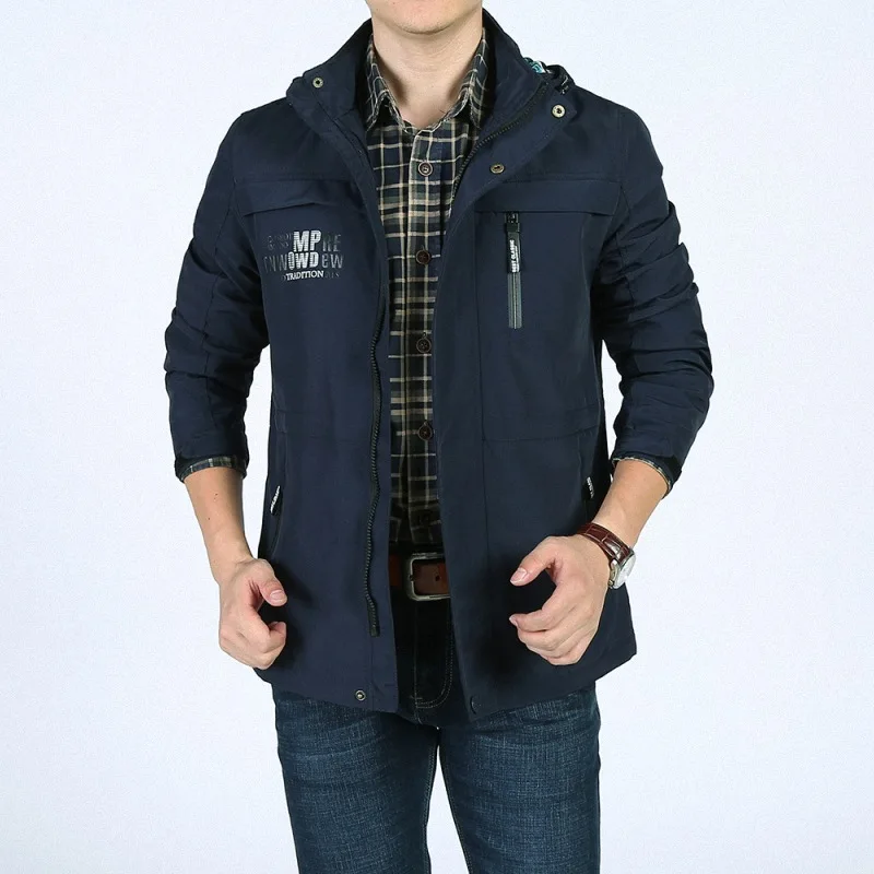 

Autumn Coat Men Hooded Collar Removable Jacket Men Mesh Liner Breathable Windbreaker Mens Jackets Plus Size Quick Dry Outwear