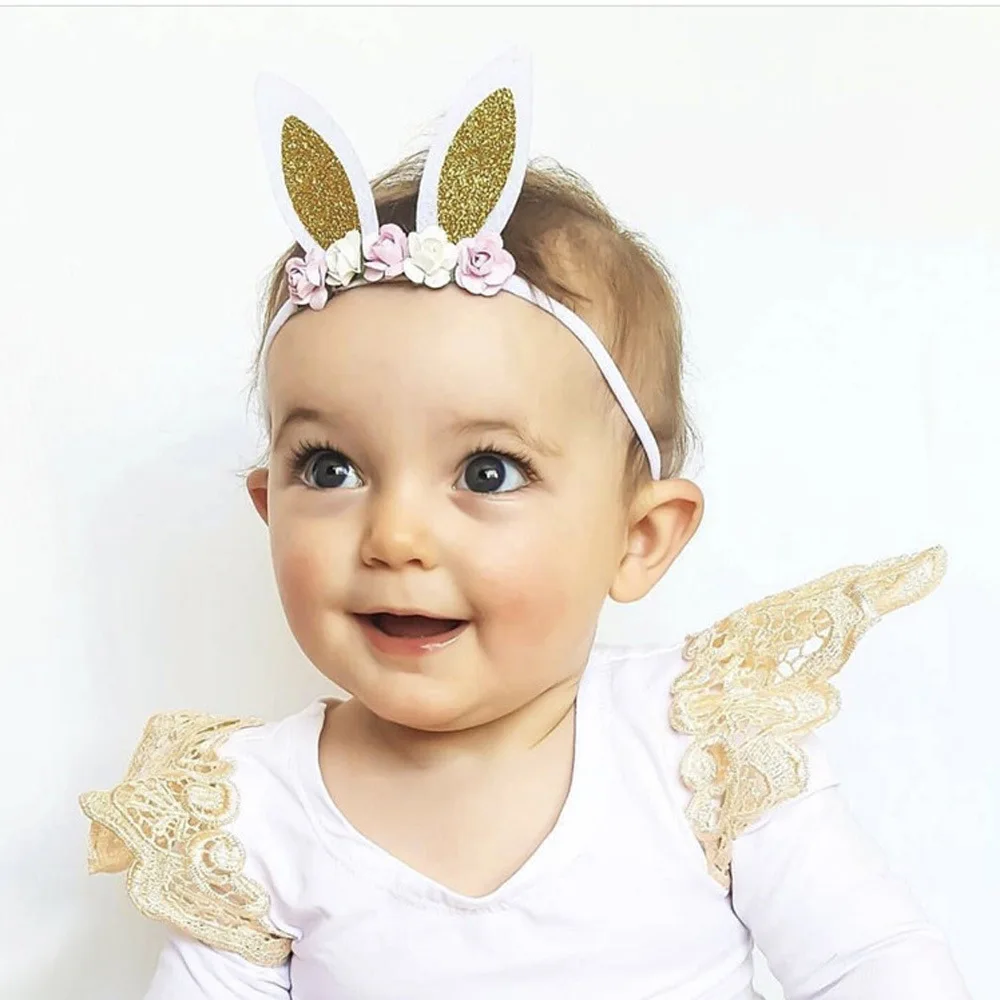 Повязка на голову с блестящими резиновыми ушками для детей|headband kids|nylon headbandsflower