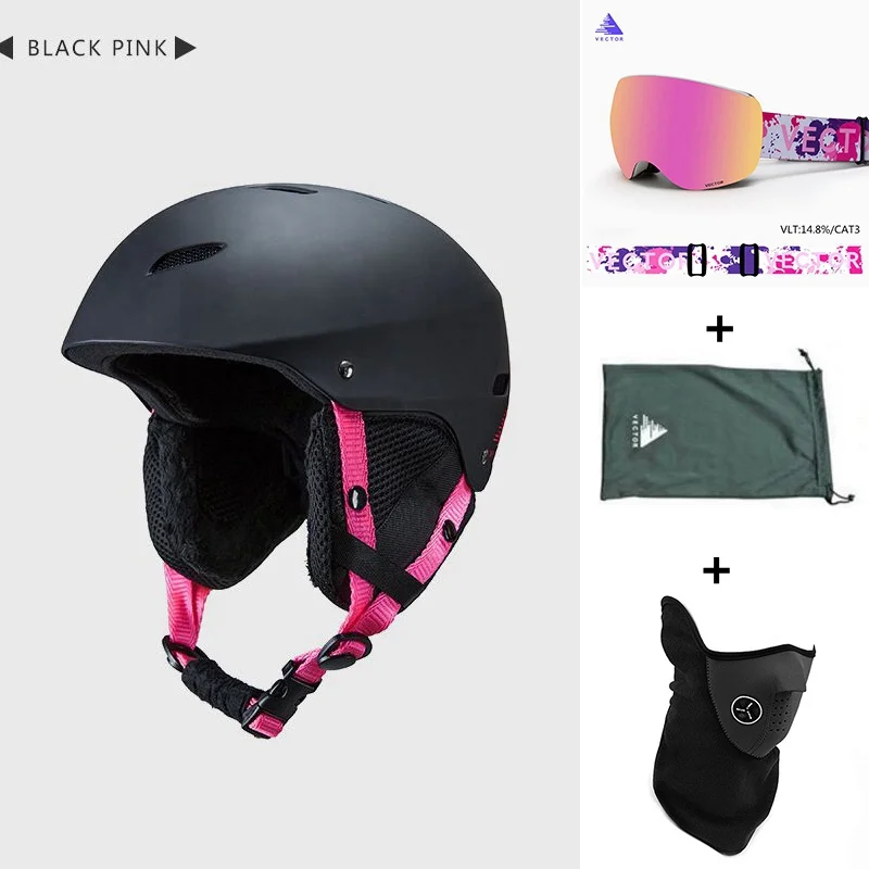 Black Pink 4 Set Для мужчин Для женщин Регулируемый защитный для катания на лыжах под открытым небом шлем для катания на коньках зимних видов спорта Для женщин Сверхлегкий Катание на коньках для катания на сноуборде Лыжный Спорт велосипед велосипедный шлем Casco Ciclismo - Цвет: Black Pink 4 Set