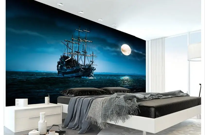 Фотообои на заказ 3d настенные фрески обои с изображением парусника лунного света