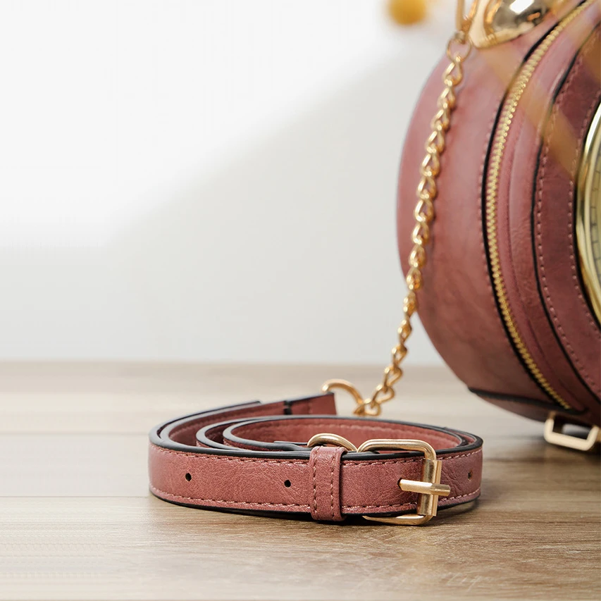 

women 2018 circle clock bag vintage round brown clock handbag lady party leather chain crossbody messenger bags
