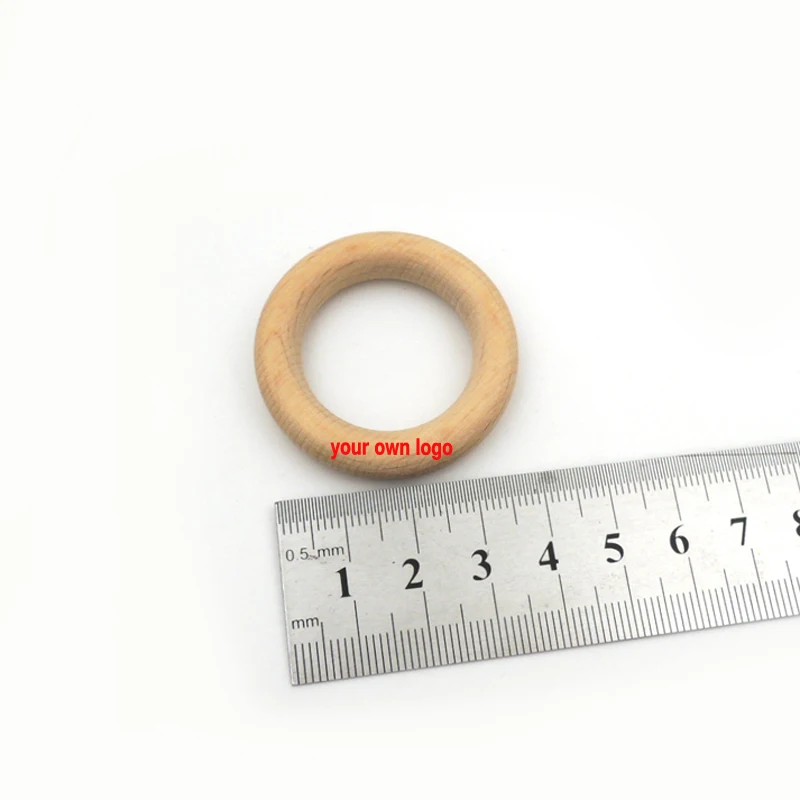 Super smooth 100pcs customized logo 40mm DIY Organic beech Ring round beech Wooden baby teethers toddler