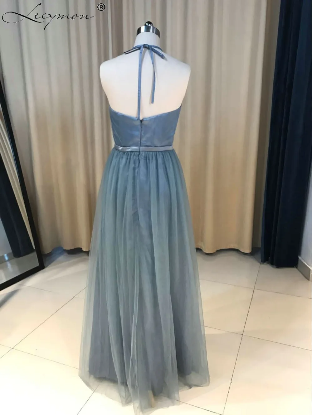 New A-line Dark Gray 3 Styles Halter Tulle Long Bridesmaid Dresses Zipper Back Dress For Ladies Custom Made | Свадьбы и торжества
