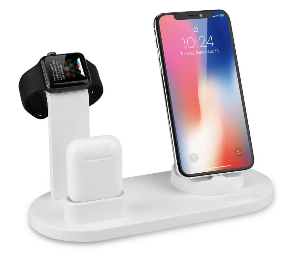 Зарядная док станция 3 в 1 для airpods iPhone X XR XS Max быстрой зарядки 8 7 Plus 6S 6 быстрая
