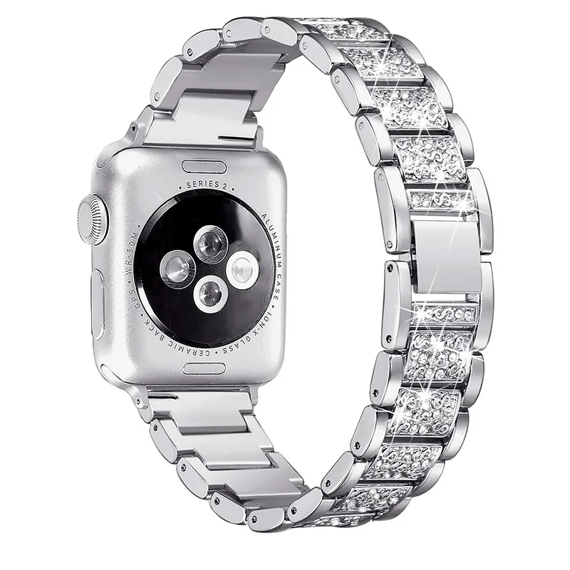 silver(no watch) Ремешок для Apple Watch 38 мм 40 мм 42 мм 44 мм Женский бриллиантовый ремешок для Apple Watch серии 5 4 3 2 iWatch браслет из нержавеющей стали ремешок - Цвет ремешка: silver(no watch)