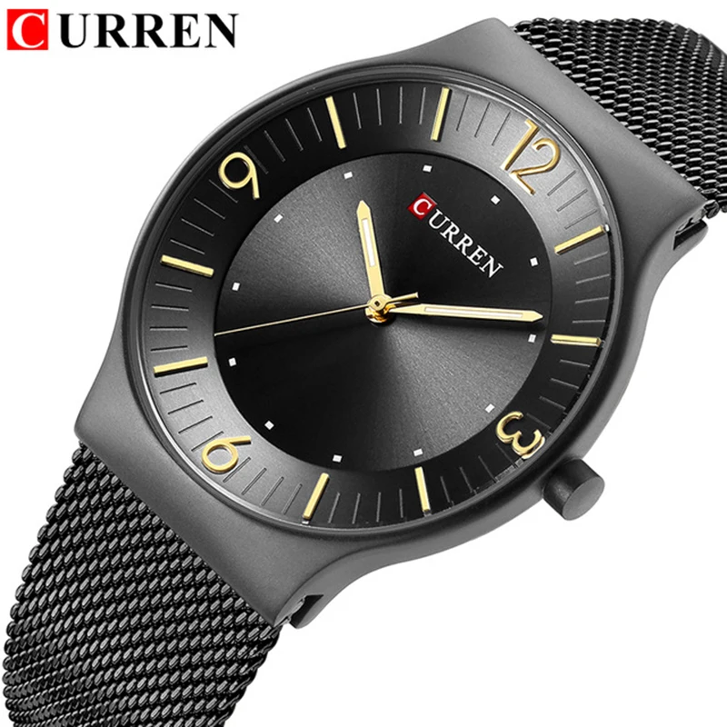 Curren Mens Watches Top Brand Luxury Gold Quartz Men Watch Waterproof Mesh Strap Casual Sport Male Clock Relogio Masculino | Наручные
