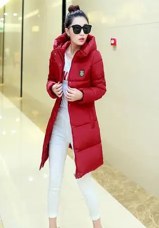 2016 Корейской версии новых дамы в длинный отрезок значок С Капюшоном куртки