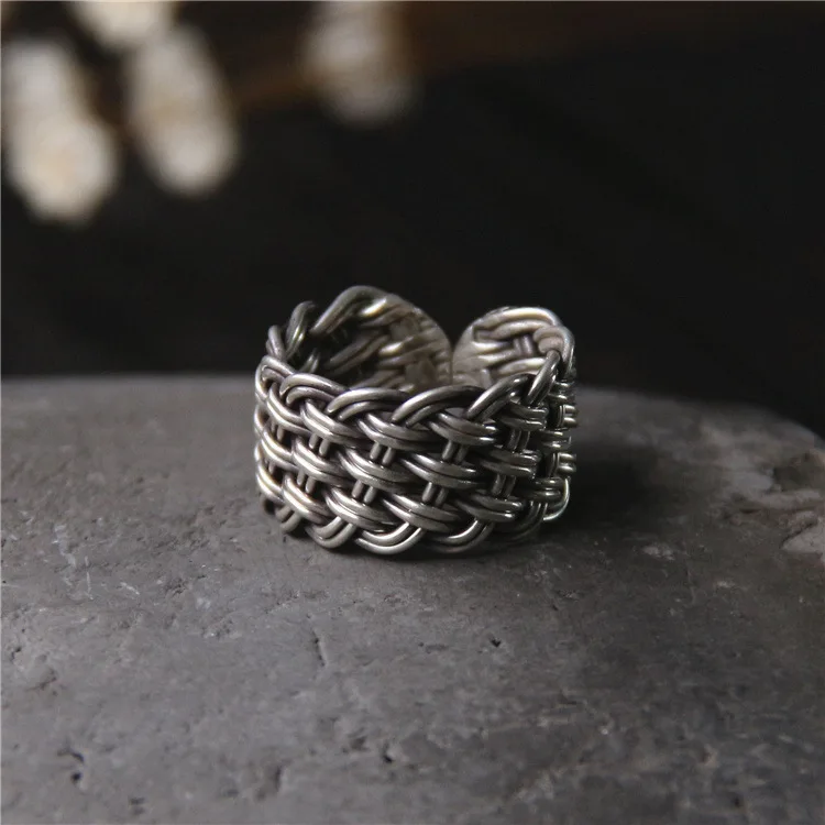 

Anel Feminino Time-limited 2018 Ethnic Thailand Handmade 925 Sterling Ring Retro Personality Woven Men's And Women's Opening