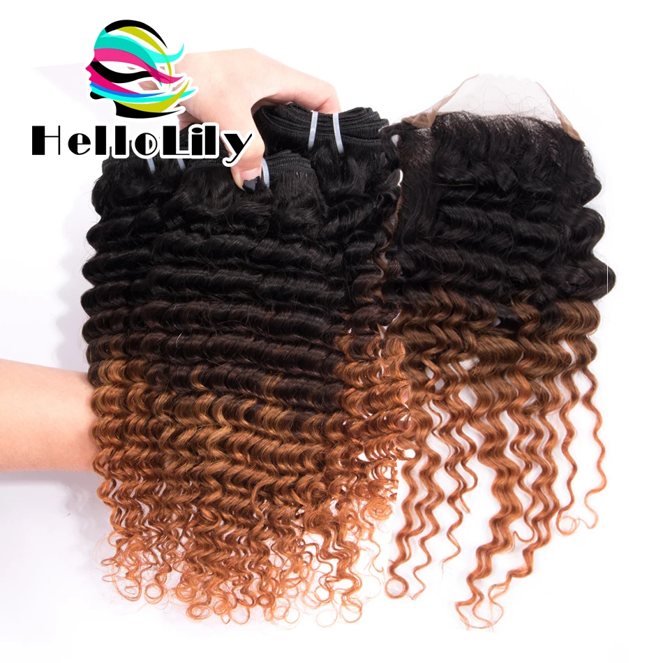 8а Вьющиеся Малайзийские Виргинские Волосы С Закрытием Ombre 3 шт. Связки Кружевом