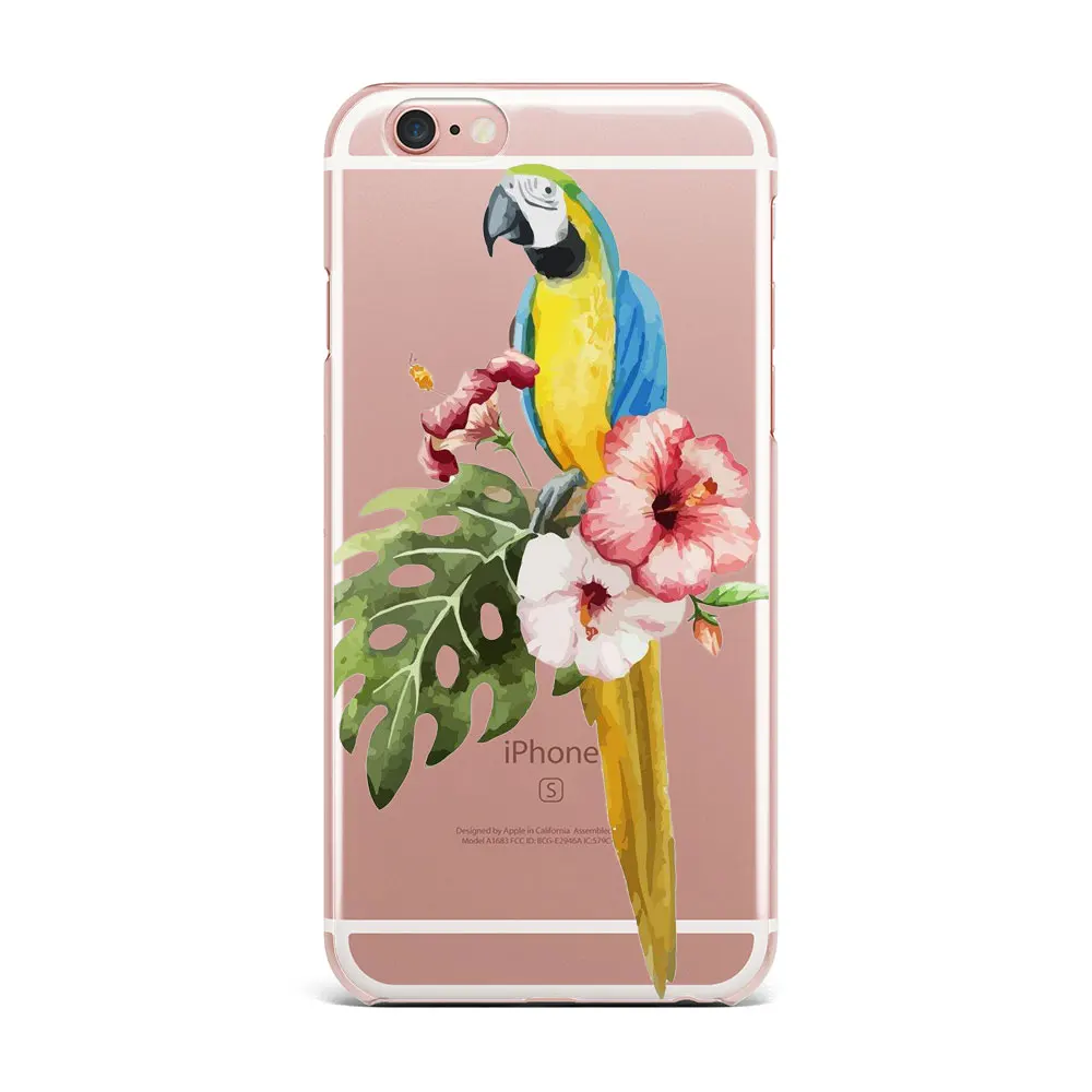 Case For iPhone 7 Plus Soft TPU Smart Mobile Phone Shell Pattern Cute Protect Patterned Exotic Flower The Parrot | Мобильные