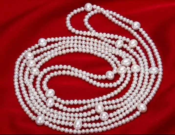 

fashion design elegant 6-11 mm white pearl necklace 58"