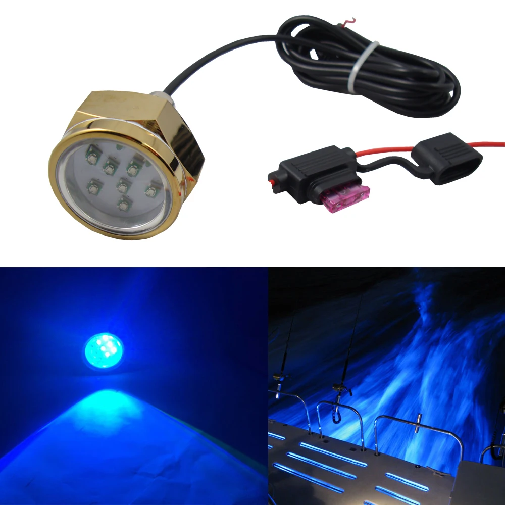 1 set Blue IP68 Waterproof 9 LED 27W Brightness Underwater Light Boat Drain Plug Light With 1800LM For Fishing & Swimming