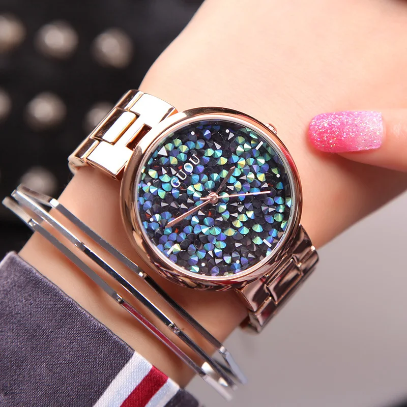 Роскошные модные Diamond Часы GUOU Марка Дамы сверкающий бриллиант часы Кристалл