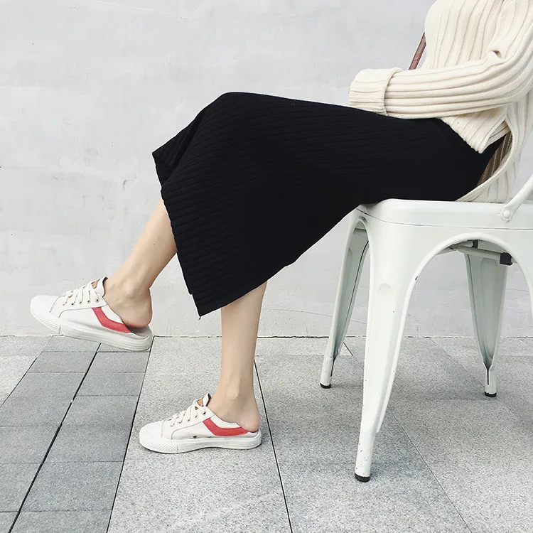 Fashion Large size knit split yarn sweater skirt autumn female fat MM long section thin package hip 611# | Женская одежда