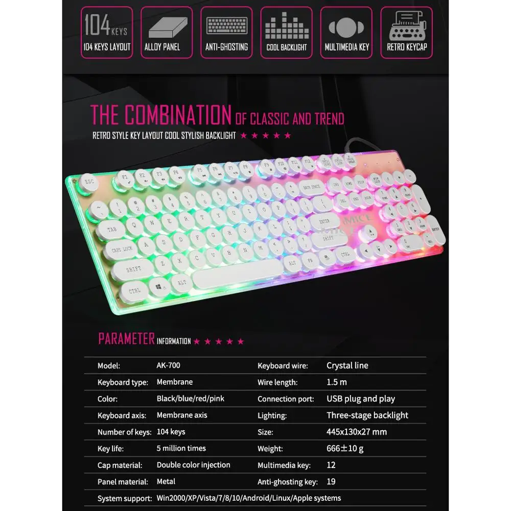 Игровая клавиатура iMice с подсветкой игровая RGB Gamer для компьютера ПК ноутбука