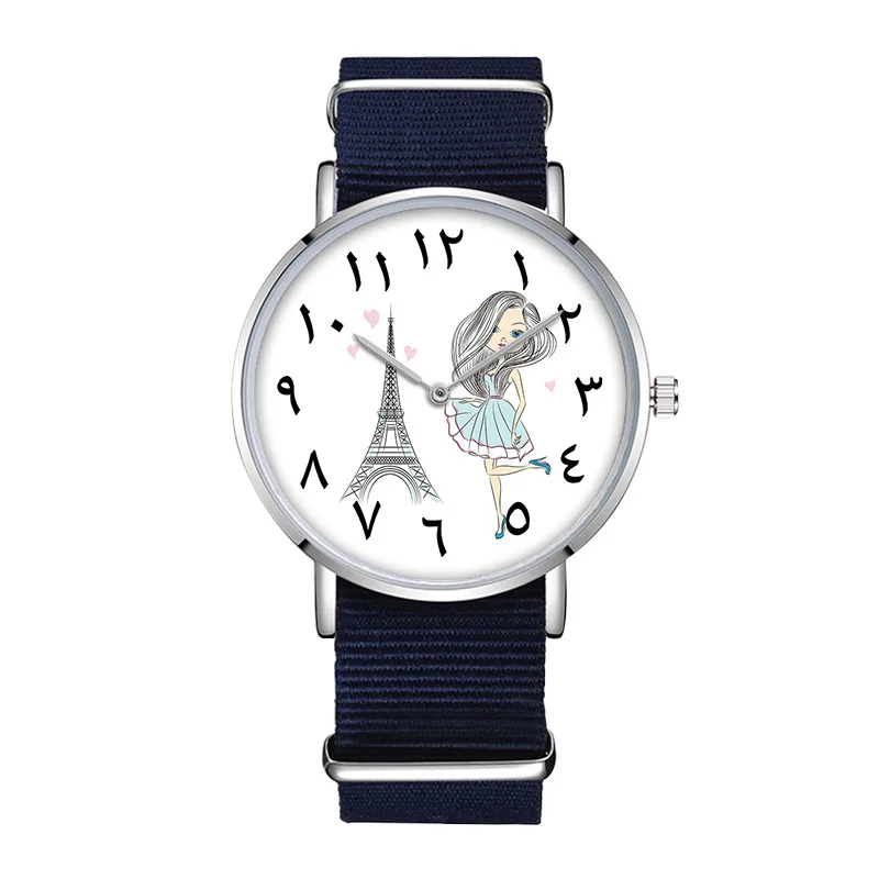 Meisjes Horloges многоцветные полосы нейлон группа Arabische Cijfers Vrouw Dames клок Voor Vrouwen