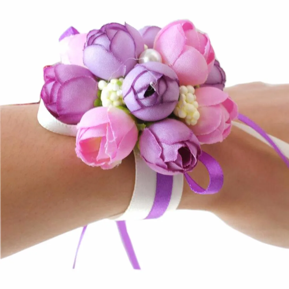1 шт. искусственная Роза для подружки невесты 4 цвета|rose wrist corsages|flowers artificialwrist corsage |