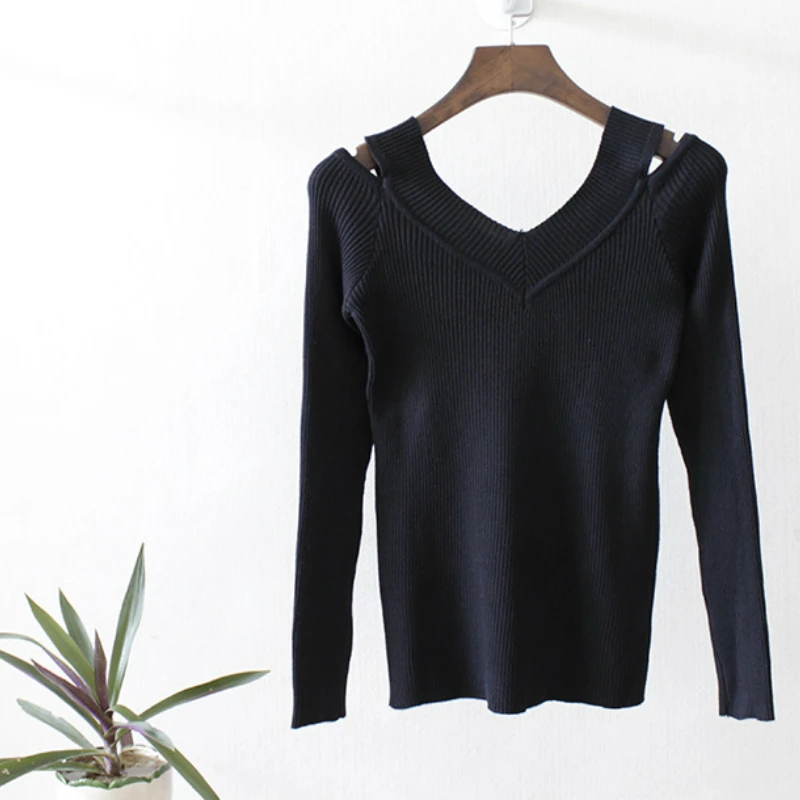 Fashion Women's Clothes Autum Spring Winter Warm Slim Tight Sexy Double V Long Sleeves Bottoming Coat Fall T Shirt Knit Sweater | Женская
