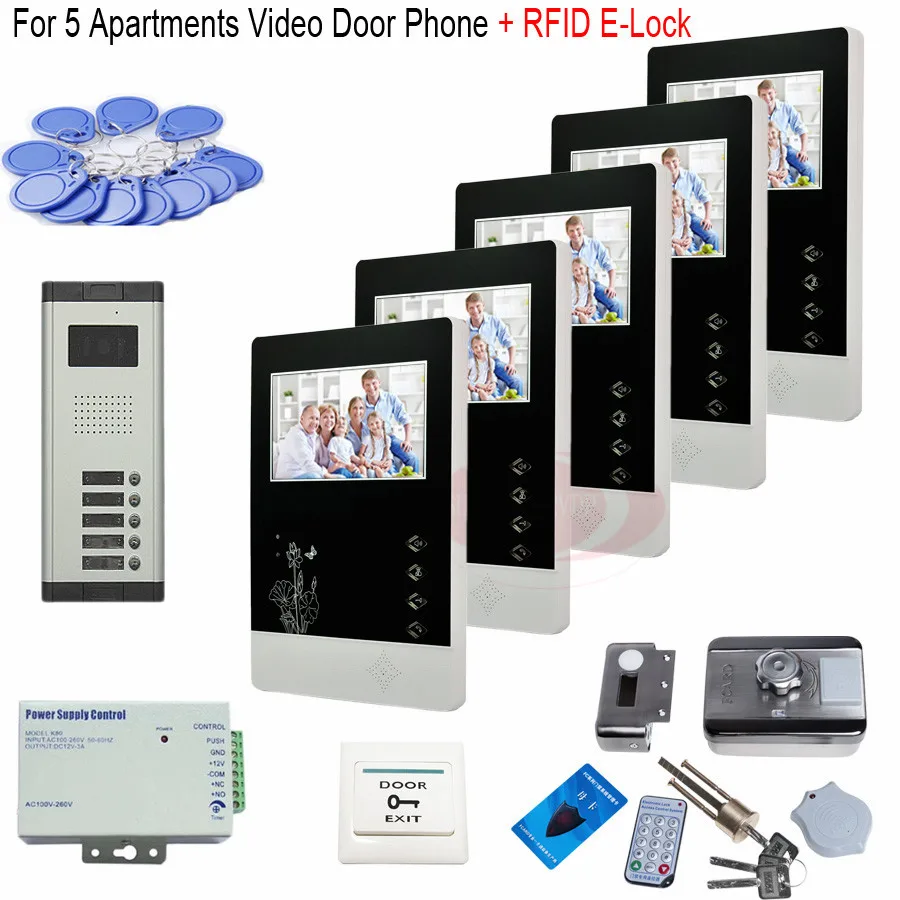 Дверной звонок с 5 кнопками HD домофон + электронный RFID замок в наличии!|lock set|rfid carlock