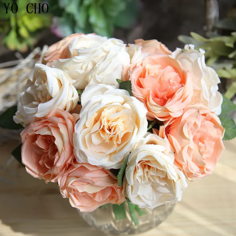 

YO CHO 6 Heads Artificial Flowers French Rose Floral Bouquet Fake Flower Arrange Table Wedding Home Decor Party Accessory Flores