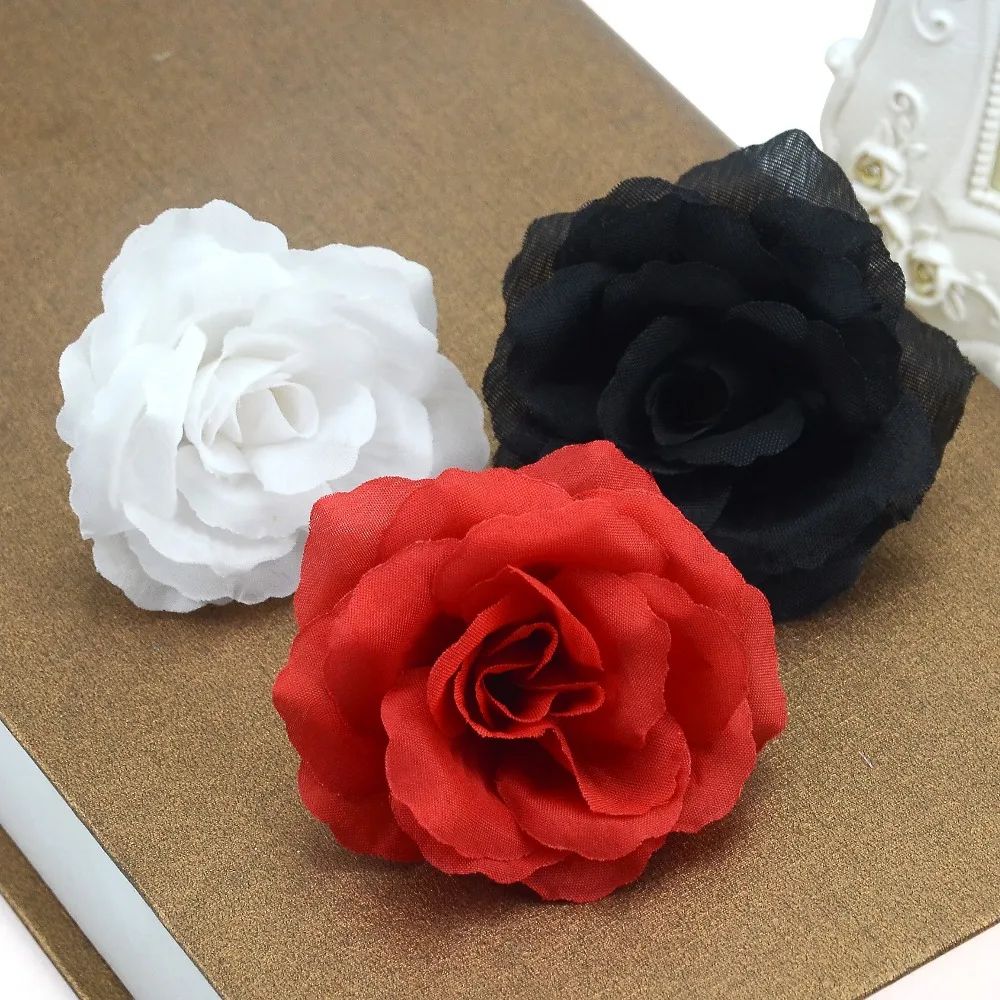 

50pcs/6cm Black white Artificial Silk Flower Heads For Wedding Decoration Scrapbooking DIY Hand Carft Car Fake Large Flowers