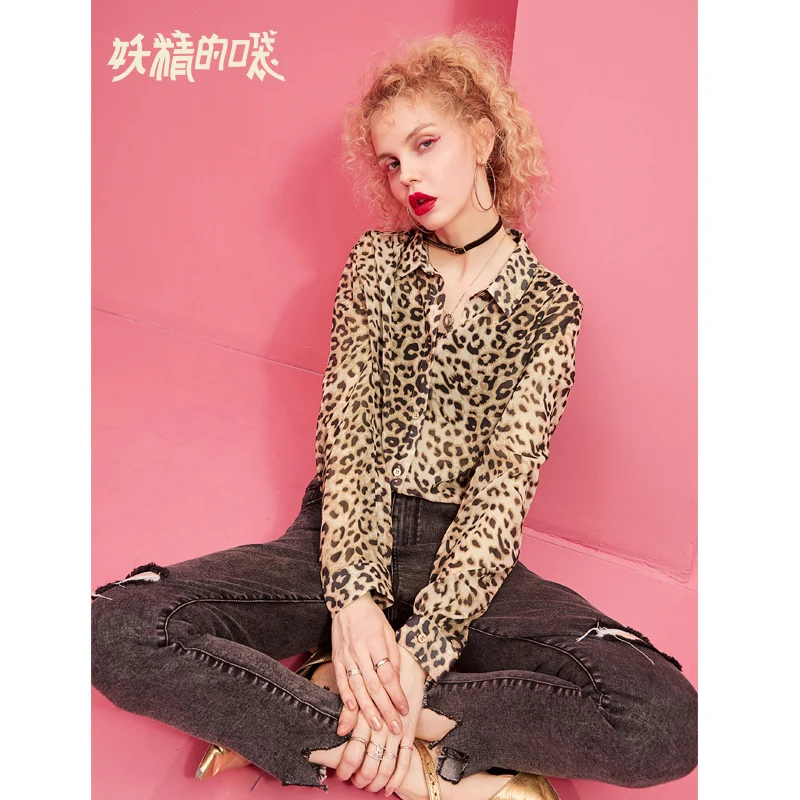 ELFSACK Casual Leopard Women Shirts 2019 Spring New Turn-down Collar Blouse Full Woman Chiffon Ladies Clothing | Женская одежда