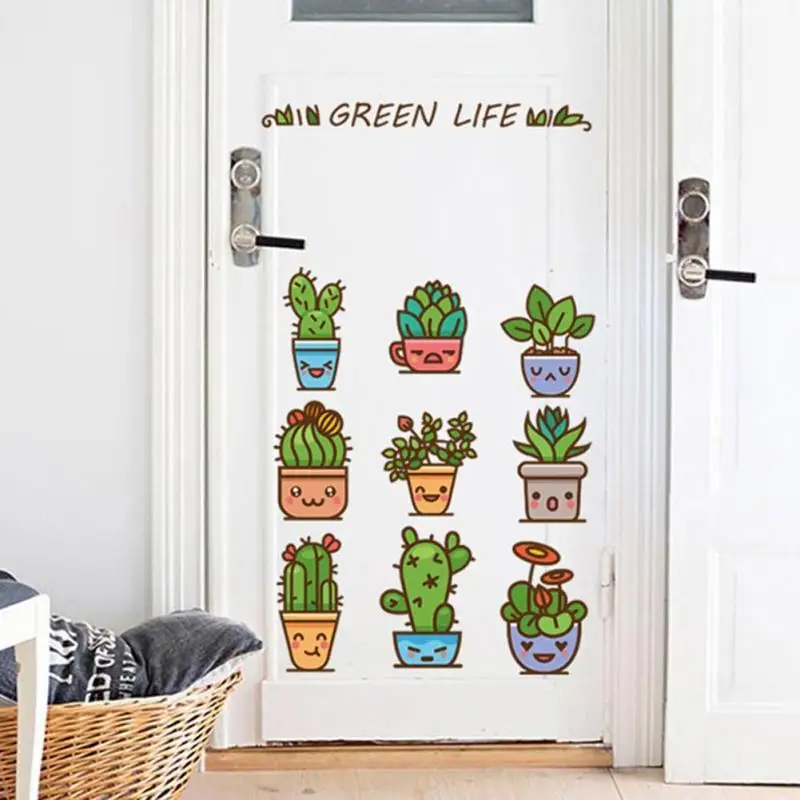 Plant Flowers Cactus Potted Stickers Living Room Window Background Decoration Waterproof Wall 3 | Дом и сад