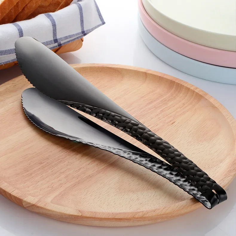 Black-1PCS 1х кухонная утварь с ручкой из нержавеющей стали, щипцы для барбекю, щипцы пищевые, буфет, щипцы для салата, зажим для приготовления хлеба, пиццы, сервировки, кухонная утварь - Цвет: Black-1PCS