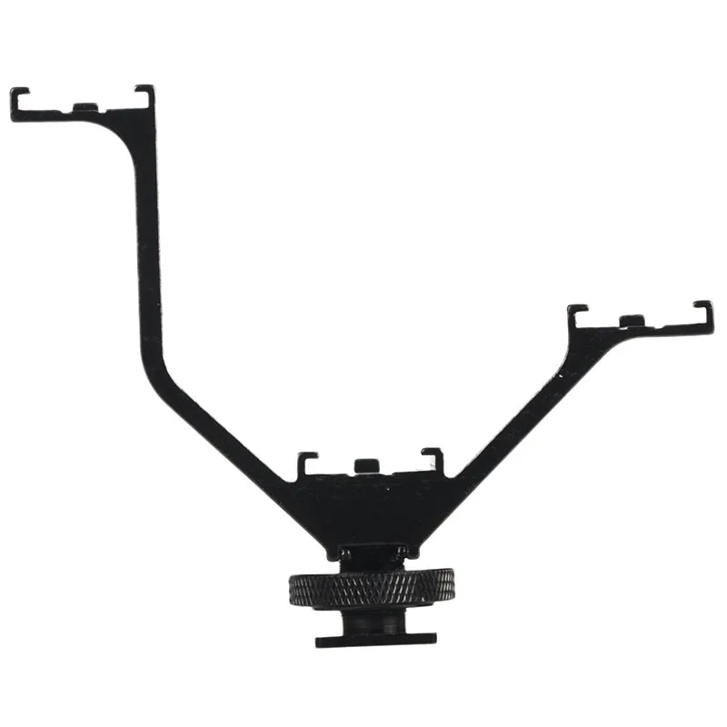 

12.5cm Camera DSLR Triple Mount Hot Shoe V-shape Mount Bracket for LED Video Lights Microphones - Black Color