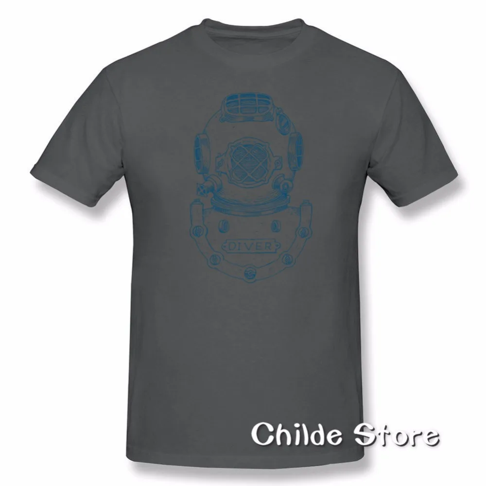 T-Shirt Homme Deep Sea Diver Helmet Block Print Illustration on Dark Tee Shirt Mens Short Sleeve Shirts | Мужская одежда