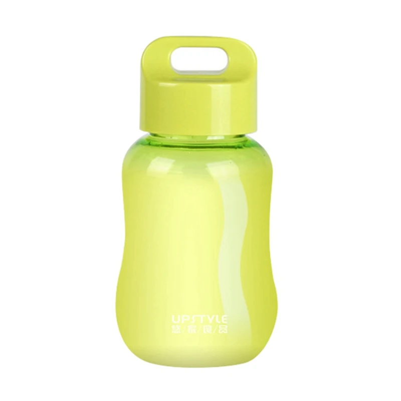 Green bottle and lid Мультяшные портативные бутылки для воды мини ученики женские милые бутылки для воды пластиковые чашки с веревочной ручкой туристические бутылки лимонный сок чайник - Цвет: Green bottle and lid