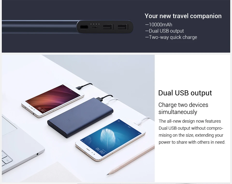 10000 мАч millet mobile power 2i внешний аккумулятор 18 Вт быстрая зарядка, двойной USB выход, подходит для мобильных телефонов