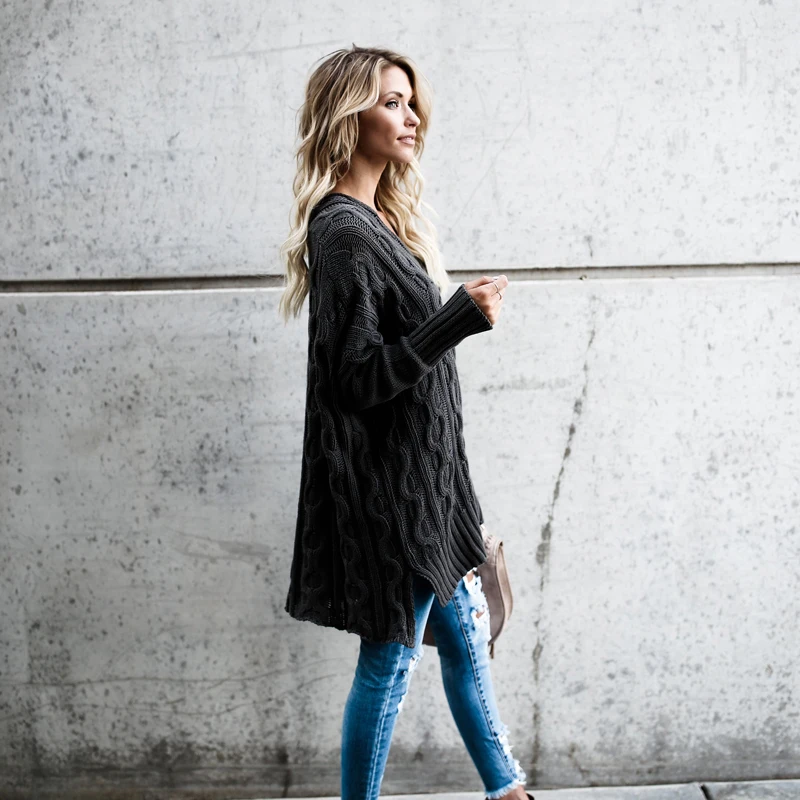 Elegant Sides Split Long Sweaters Women 2018 Autumn Winter Sexy V Neck Pullovers Casual Fashion Loose Oversized Knitted Jumpers | Женская