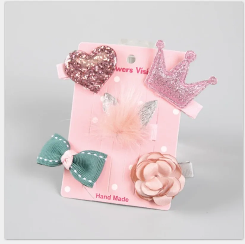 

New Hot sell Children hair accessories lovely princess mink wool all cloth hairpin clip girls birthday set
