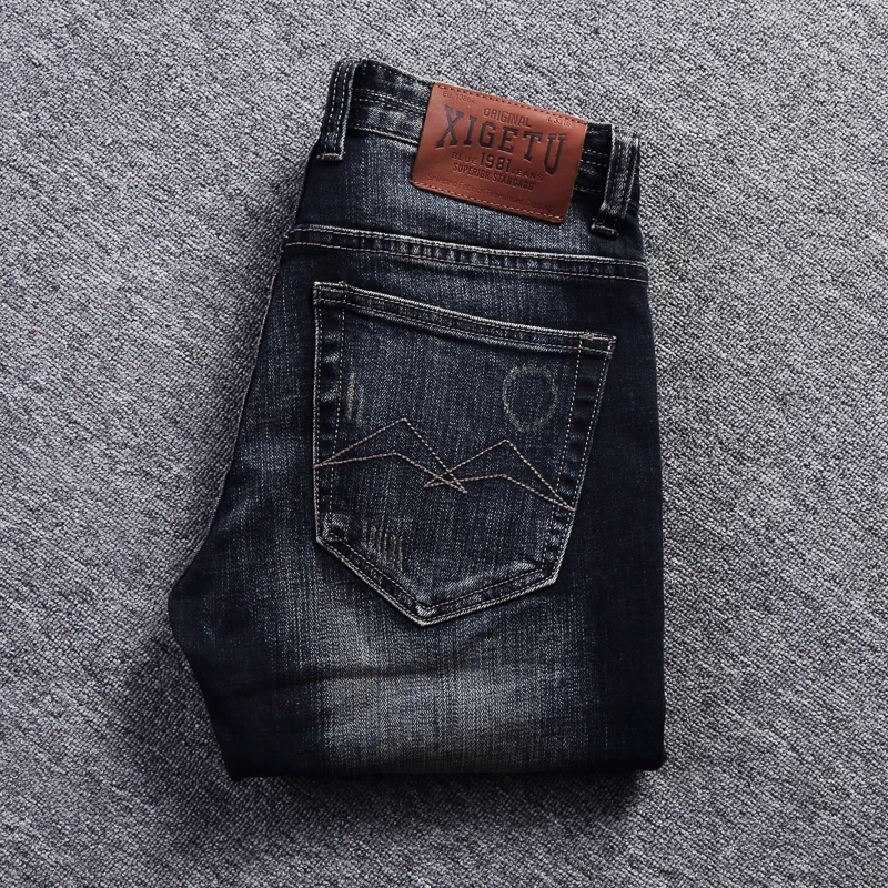 Джинсы мужские в винтажном стиле рваные джинсы Slim Fit ретро классические брюки
