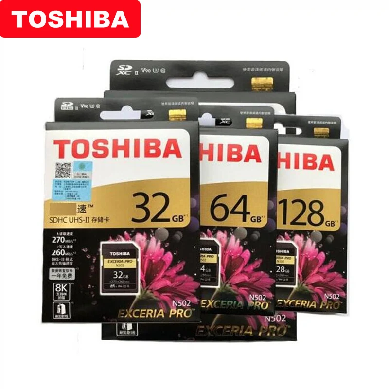 Toshiba sd карта 32 Гб SDHC U3 64 128 ГБ SDXC V90 UHS II карты памяти N502 EXCERIA PRO до 270 МБ/с. Поддержка 8 K