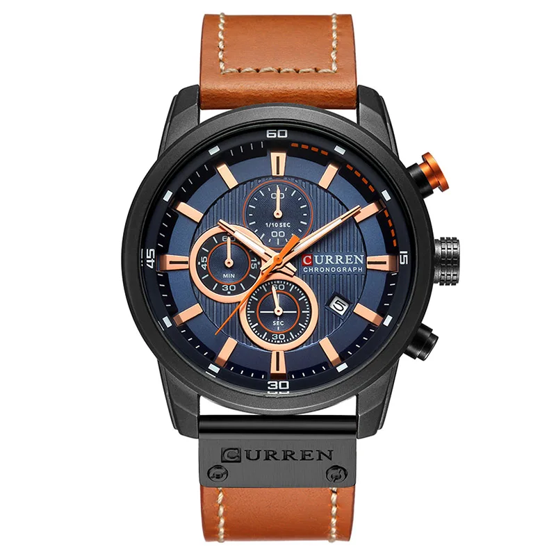 Brown Black Blue Curren часы, водонепроницаемые мужские наручные часы, мужские кварцевые часы из нержавеющей стали, мужские наручные часы с датой, элегантные часы, мужские часы с хронометром - Цвет: Brown Black Blue