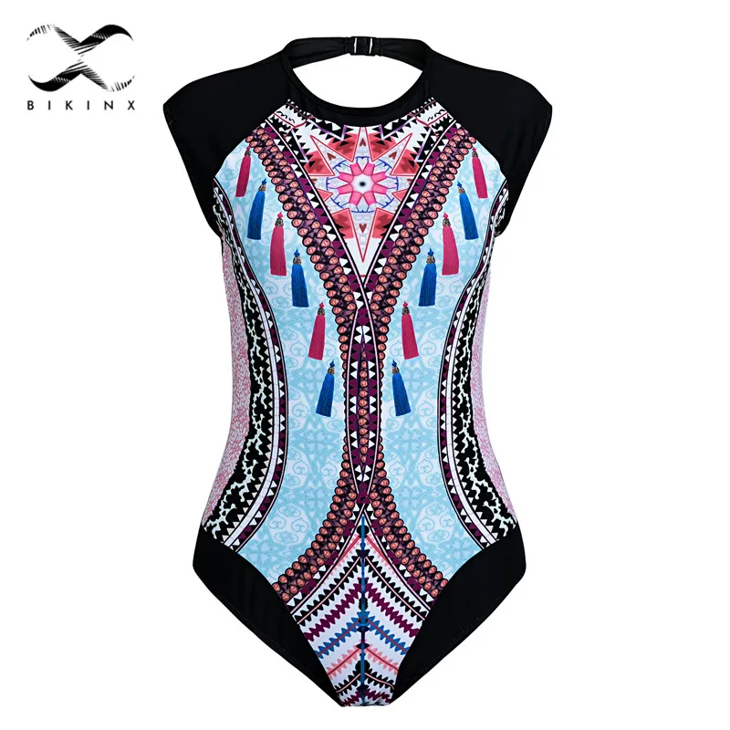Геометрический принт Плавание костюм женщины 2018 Сексуальная спинки цельные