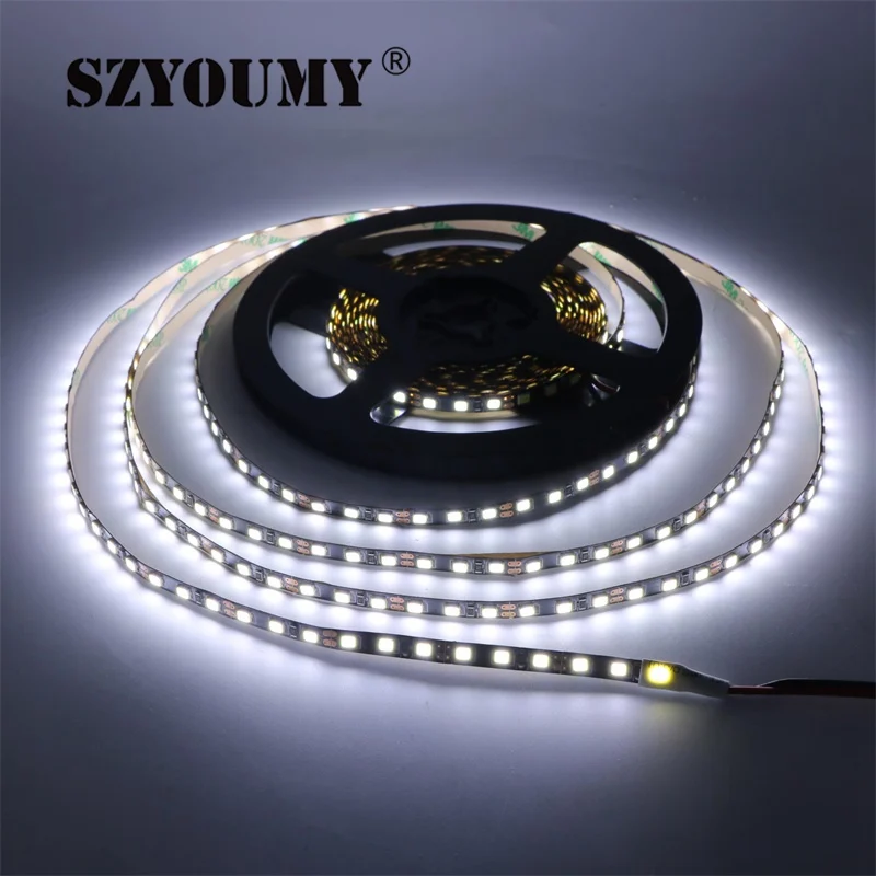 

SZYOUMY WHITE / BLACK PCB 5mm Width 2835 SMD Flexible Led Strip Light 120led/m DC12V White Non-Waterproof 5m Ribbon Tape Light