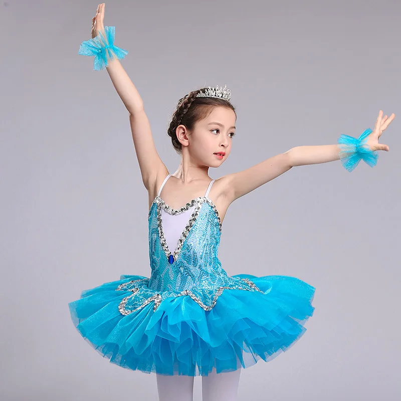 

New Professional Tutu Sequins Ballerina Girls Swan Lake Dance Costumes Pancake Ballet Clothes For Kids Performance Puff Skirt