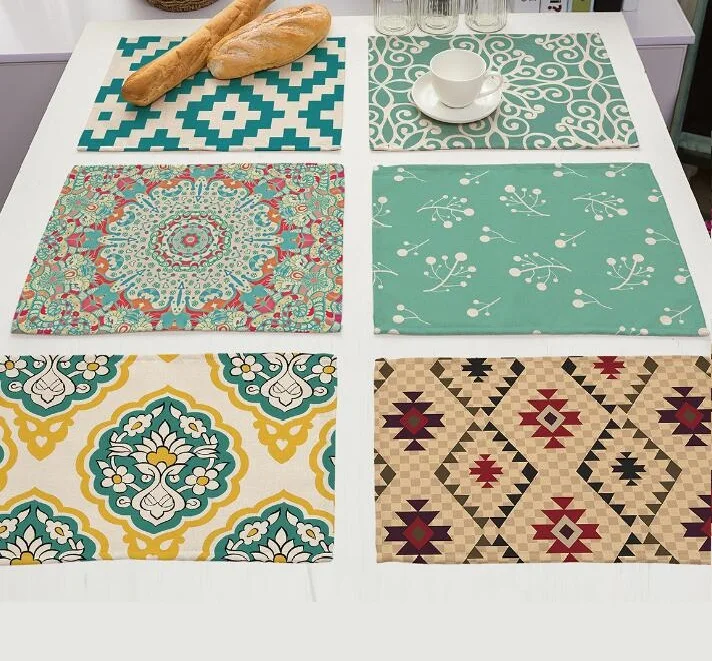 

4pcs Placemat Mandala Fashion Geometry Mat Kitchen Accessories Tablecloth Drink Coaster Pad Plate almofada Doilies Pad Table Mat