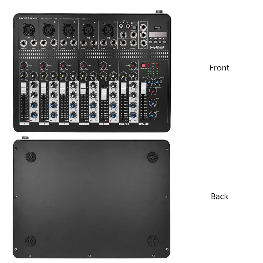 7-Channel Mic Line Audio Mixer Mixing Console with 3-band EQ 48V Phantom Power USB Interface 2 stereo channels | Спорт и развлечения